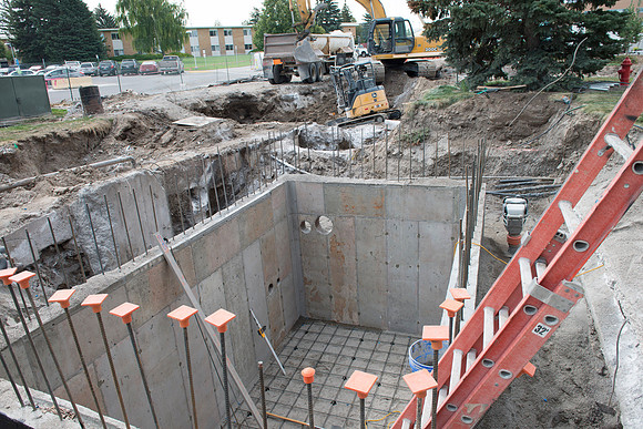 Recent construction update of heating pipes being installed on campus.