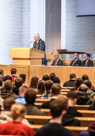 Don Sleight, CEO of AgReserves, Inc for The Church of Jesus Christ of Latter-day Saints speaks on the topic of: Learning From Science, Learning From Faith, in the Taylor Chapel.