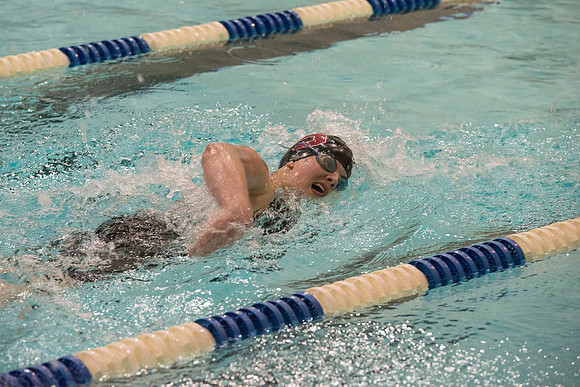 BYU-Idaho swimmers swim in the championship held in the Hart Building