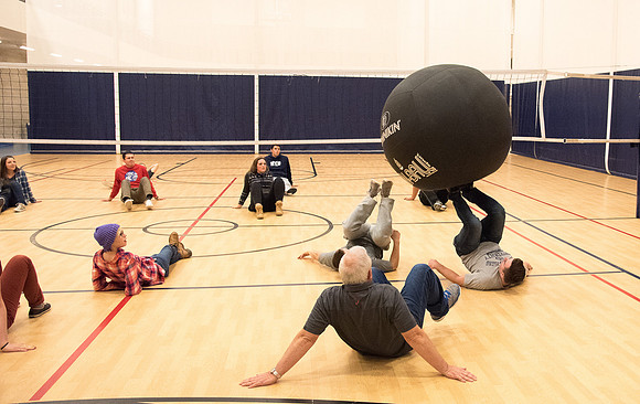 Closing social held in the I-Center courts. Food and fun with a Kin-Ball.