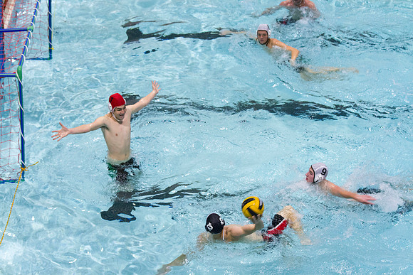 BYU-I students participate in the Competitive Men's Waterpolo league in the Hart Swimming Pool.