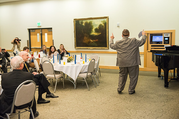 Ricks College Alumni gather to honor John and Trudy Bidwell at an Emeritus Breakfast.