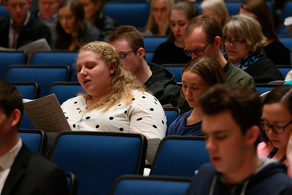 BYU-Idaho students and members of the Rexburg community gather to sing new hymns that have been written by the BYU-Idaho Community. (Students, Faculty/Staff,Community)