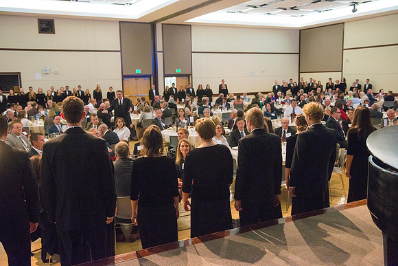 President Henry J Eyring hosts members of the President's Club who gather for a reception and banquet in the BYU-Idaho Marriott Center.