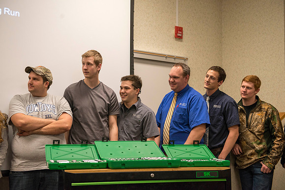 SK Tools representative Rob Conrad speaks to Automotive and Engineering students in the Austin Builiding.
