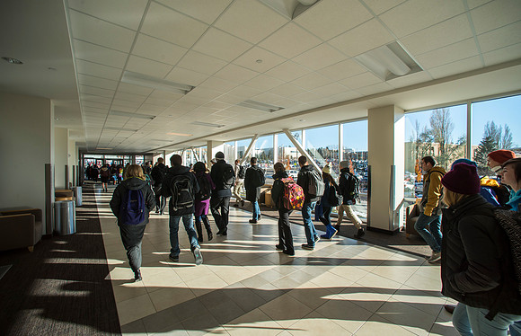 Students exiting the the BYU-Idaho Center after devotional.