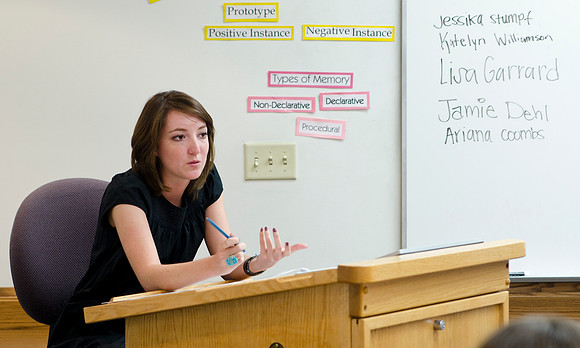 Sociology students teach each other in a an advanced class that is conducted by a student teacher.