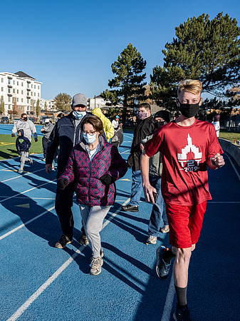 BYU-Idaho employees and their families enjoy a beautiful fall day at the stadium track.