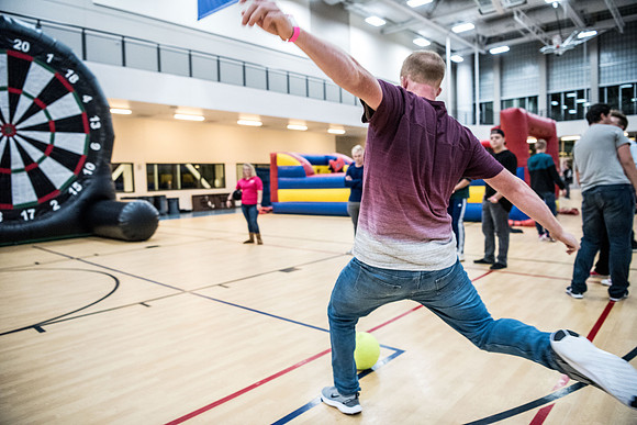 First Friday is a campus event to kick off the new semester with activities, inflatables, food, and dancing. Fall Semester.