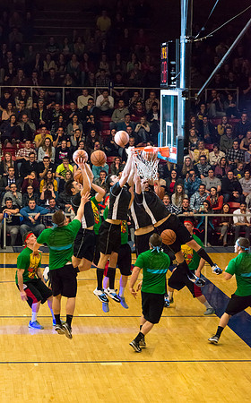 Brigham Young University-Idaho students, faculty and guests participate in the annual slam dunk competition held in the Hart Gym. Events included are the three-point shoot-out, a Spirit team performan