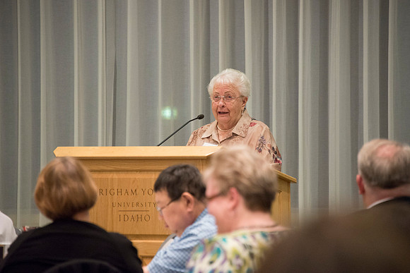 The Eliza R. Snow Society Honors Florence Bowman as she receives the Eliza R. Snow Award.
