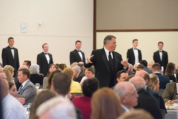 President Henry J Eyring hosts members of the President's Club who gather for a reception and banquet in the BYU-Idaho Marriott Center.