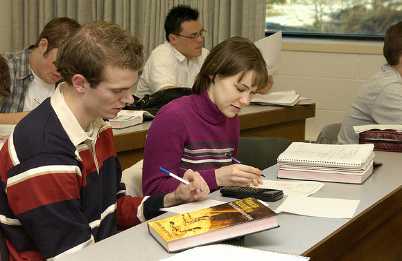 Accounting Class. Students doing practice problems 2004