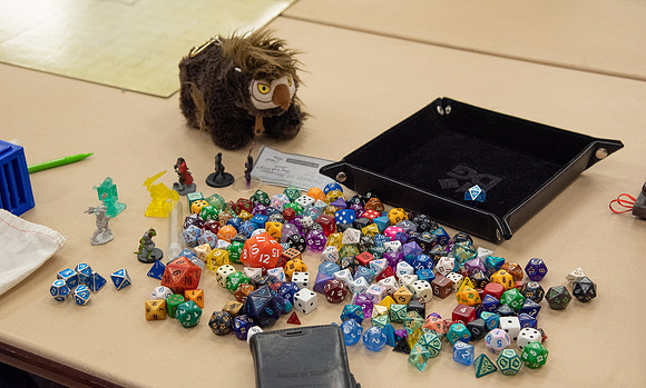 Students playing Dungeons and Dragons during Game Night at the Manwaring Center.
