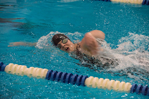 BYU-Idaho swimmers swim in the championship held in the Hart Building