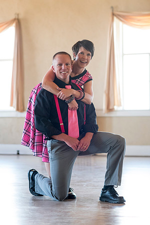 Adam and Jennifer Anderson dancing at the Woodman Ballroom for Online Recruiting marketing material.