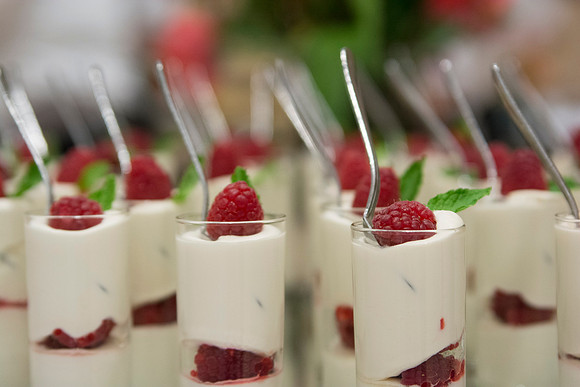 Raspberry Creme Fraiche Parfait set out on display at PAC in the MC during the 2014 Spring Semester.