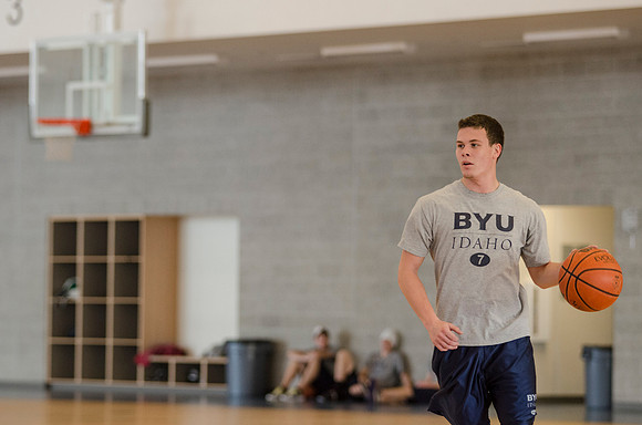 BYU-Idaho students playing basketball at the I-Center on campus