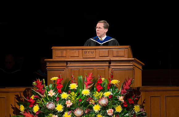 April 2014 Graduation ceremonies in the BYU-Idaho Center. Mark Woodruff, Assistant to the Commissioner, Church Education System.