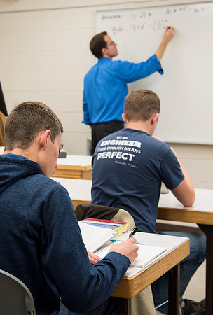 Students in a Civil Engineering class, Reinforced Concrete Design, are taught by Nathan Harris.