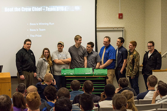 SK Tools representative Rob Conrad speaks to Automotive and Engineering students in the Austin Builiding.