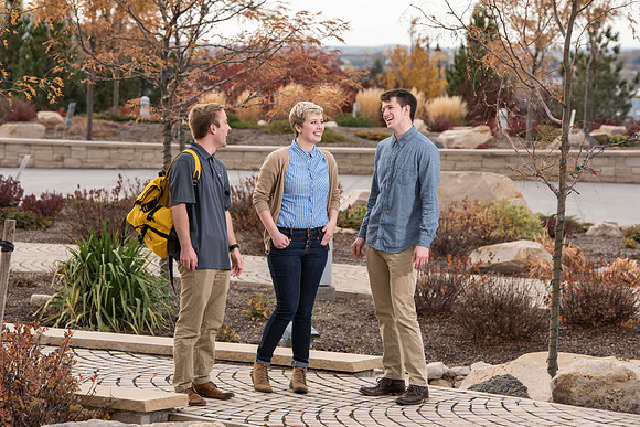 Information Technology students pose on campus for the department webpage.