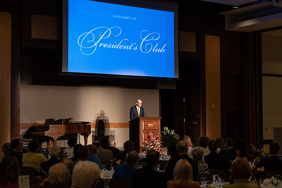 President's Club members enjoy an evening of socializing, musical entertainment and wonderful food in the Manwaring Center Ballroom.