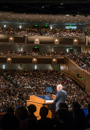 Elder Dallin H. Oaks speaks at devotional in the BYU-Idaho Center. BYU-Idaho photo by Michael Lewis