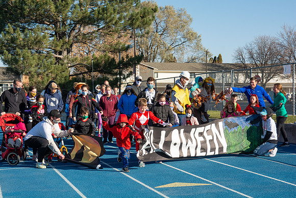 BYU-Idaho employees and their families enjoy a beautiful fall day at the stadium track.