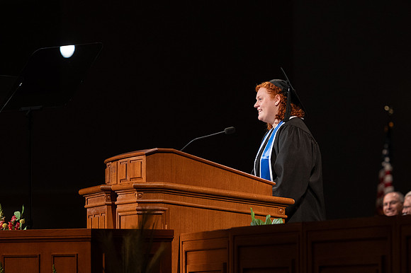 Mayleigh Barth, Special Education K-12 major, speaks at convocation for the College of Education & Human Development