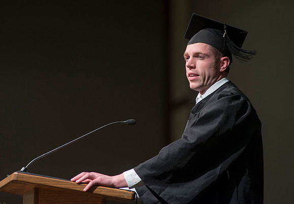 College of Language and Letters Convocation in the Manwaring Center Ballroom. Student speaker, Jacob McRae, Political Science Graduate