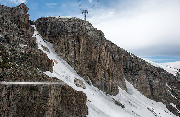 Jackson Hole Ski area. Scouting out Rock Spring Buttress for video shoot. Aerial Tram ride to the top.