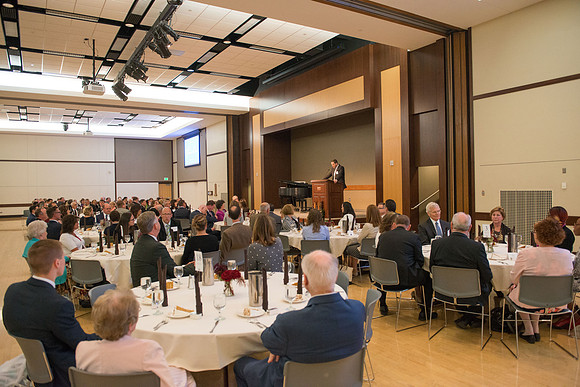 President Henry J Eyring hosts members of the President's Club who gather for a reception and banquet in the BYU-Idaho Marriott Center.