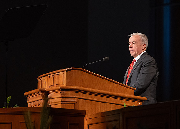 Sister Andrea Muñoz Spannaus and her husband Alin Spannaus speak to students at BYU-Idaho.