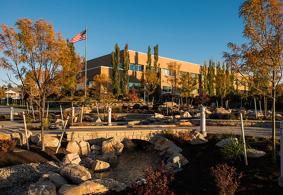 Spencer W. Kimball Building on a beautiful fall day.