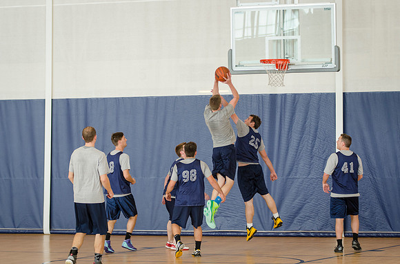 BYU-Idaho students playing basketball at the I-Center on campus