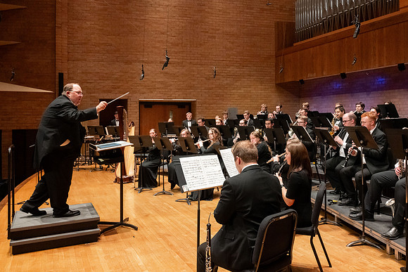 Students in the Symphony Band perform in the Barrus Concert Hall in preparation for their tour this summer.