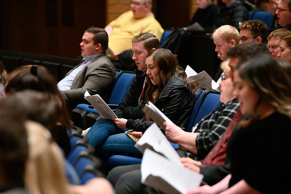 BYU-Idaho students and members of the Rexburg community gather to sing new hymns that have been written by the BYU-Idaho Community. (Students, Faculty/Staff,Community)