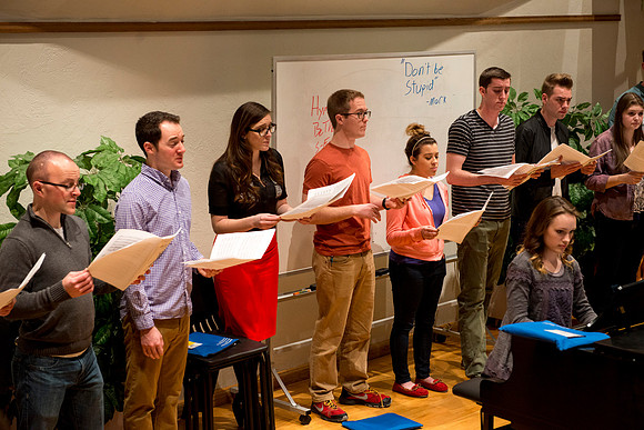 Students sing under the direction of Brother Randall Kempton in the Collegiate Singers ensemble.