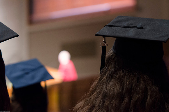 President Kim B. Clark speaks to students at their Graduation Commencement Ceremony.
