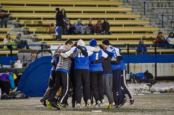 BYU-Idaho students prepare to start  the ultimate frisbee championship game held at the stadium
