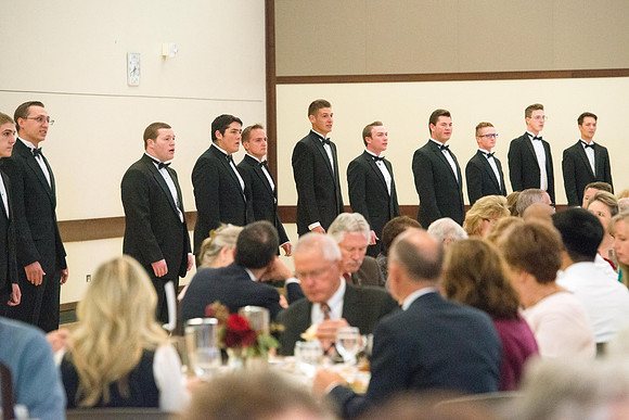 President Henry J Eyring hosts members of the President's Club who gather for a reception and banquet in the BYU-Idaho Marriott Center.