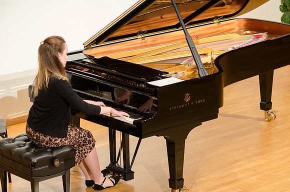 A Piano Students performs a solo at the Music Department Showcase.