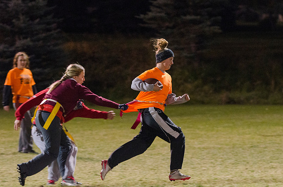BYU-Idaho students play flag football with the rec sports program on BYU-Idaho campus