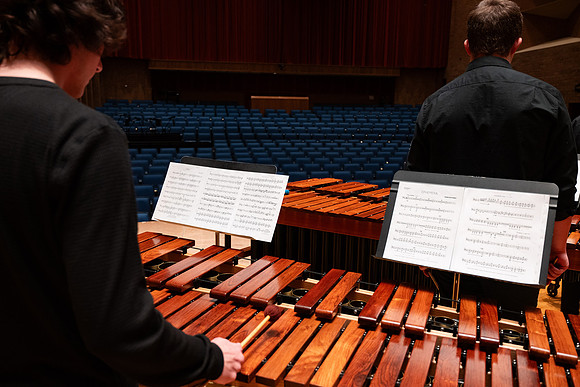BYUI Percussion rehearsing before a a concert.