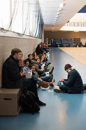 Students pick up their $2 box lunch after devotional for the first time.