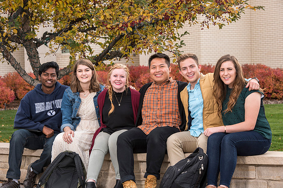 Information Technology students pose on campus for the department webpage.