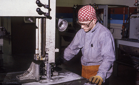 Student works alongside teacher in Manufacturing Technology. January 1990.