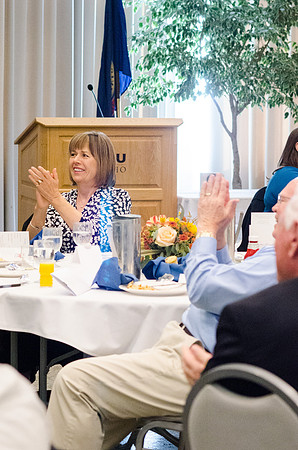 Ricks College Alumni gather together during the Emeritus Breakfast to honor John and Trudy Bidwell.
