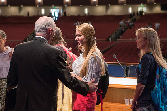 Students greet President and Sister Clark after the first devotional Fall 2014 semester.